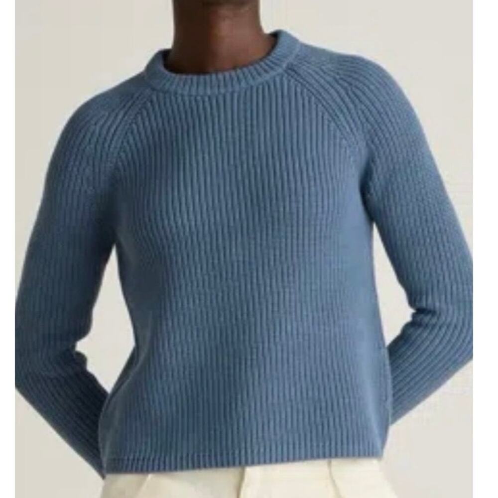 Preppy Quince 100% Organic Cotton Fisherman Knit Crewneck Sweater Glacier Blue